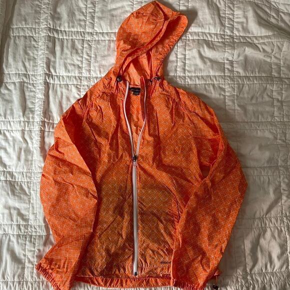 Eddie Bauer Orange geometric print windbreaker sz s zip up gorpcoreoutdoors - Picture 1 of 4